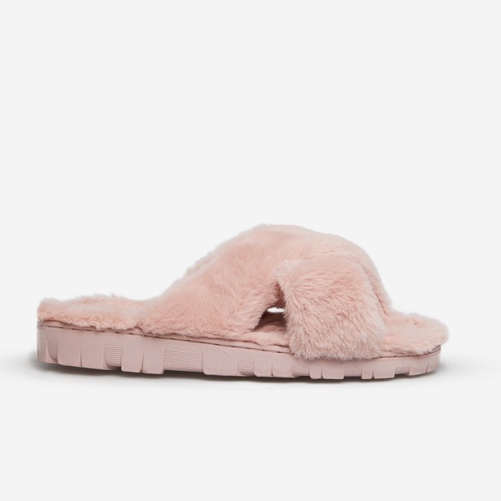 NWT Shoe Dazzle Plush Faux Fur Slippers in Dusty Rose Size 10 - Picture 10 of 11
